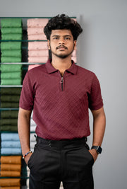 Buy Square BOX Short Sleeve Korean Zipper TShirt for Men - Maroon-T-Shirt-7 Man